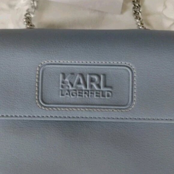 Karl Lagerfeld Leather Crossbody Bag with Chain Strap Light Blue - Picture 4 of 9